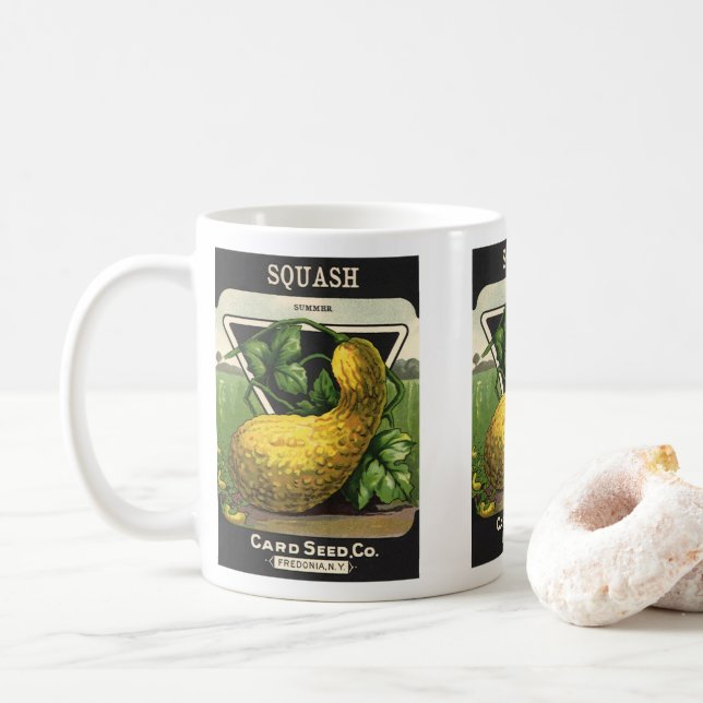 Vintage Seed Packet Label Art Yellow Summer Squash Coffee Mug (With Donut)