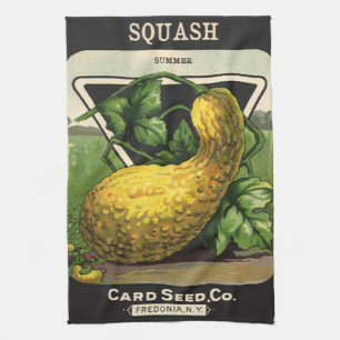 Vintage Seed Packet Label Art Yellow Summer Squash Tea Towel