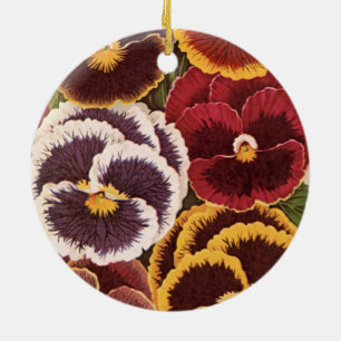 Vintage Seed Packet Labels, Garden Pansy Flowers Ceramic Tree Decoration