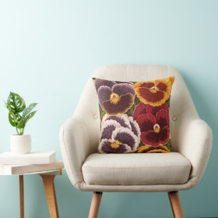 Vintage Seed Packet Labels, Garden Pansy Flowers Cushion