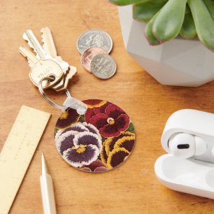 Vintage Seed Packet Labels, Garden Pansy Flowers Key Ring