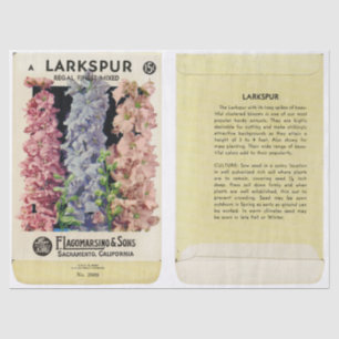 Vintage Seed Packet Larkspur and Instructions Tissue Paper