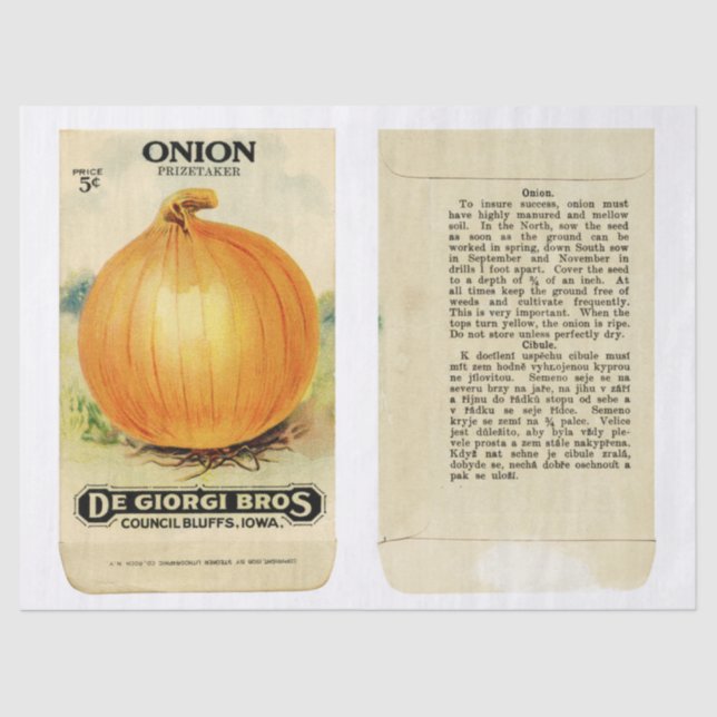 Vintage Seed Packet Onions and Instructions Tissue Paper (Front)