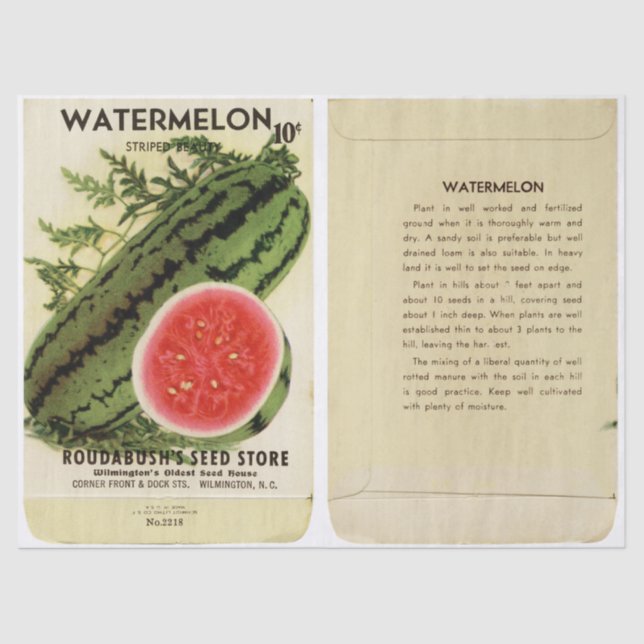 Vintage Seed Packet Watermelon and Instructions Tissue Paper (Front)