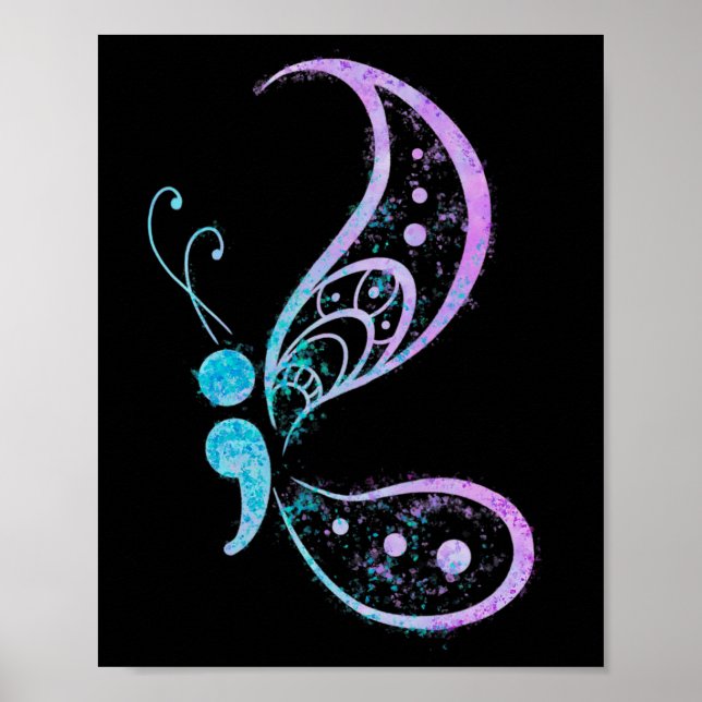 Vintage Semicolon Butterfly Semi-Colon Tattoo Ment Poster (Front)