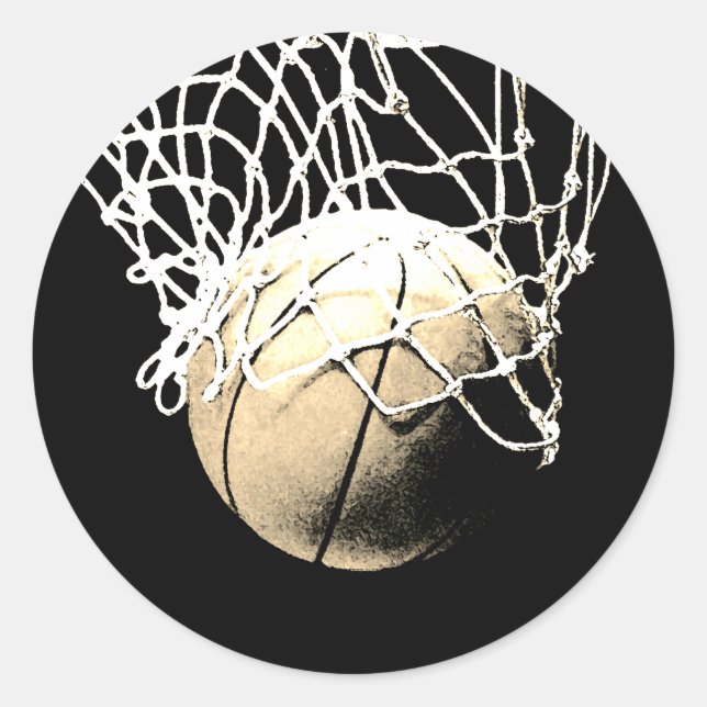 Vintage Sepia Basketball Classic Round Sticker (Front)