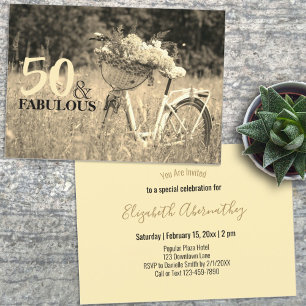 Vintage Sepia Birthday 50 and Fabulous Bicycle Invitation