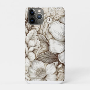 Vintage Sepia Botanical Floral Engraving Ivory iPhone 11 Pro Case