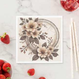 Vintage Sepia Botanical Floral Square Wedding Napkin