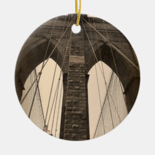 Vintage Sepia Brooklyn Bridge Ceramic Tree Decoration