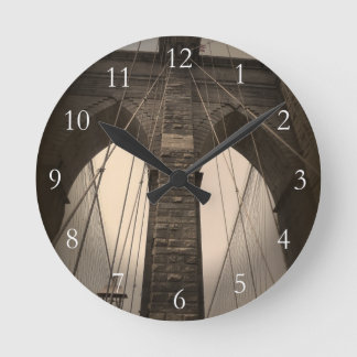 Vintage Sepia Brooklyn Bridge Round Clock