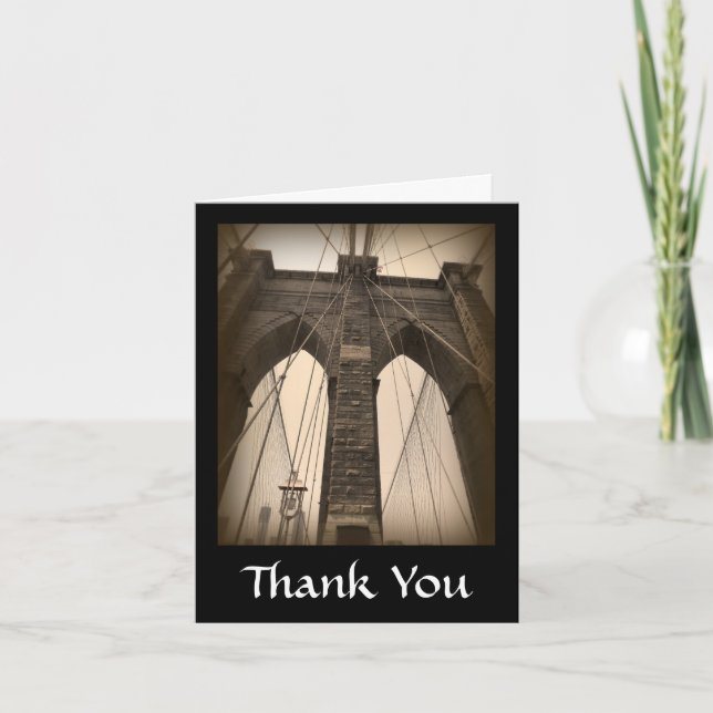 Vintage Sepia Brooklyn Bridge Thank You Card (Front)