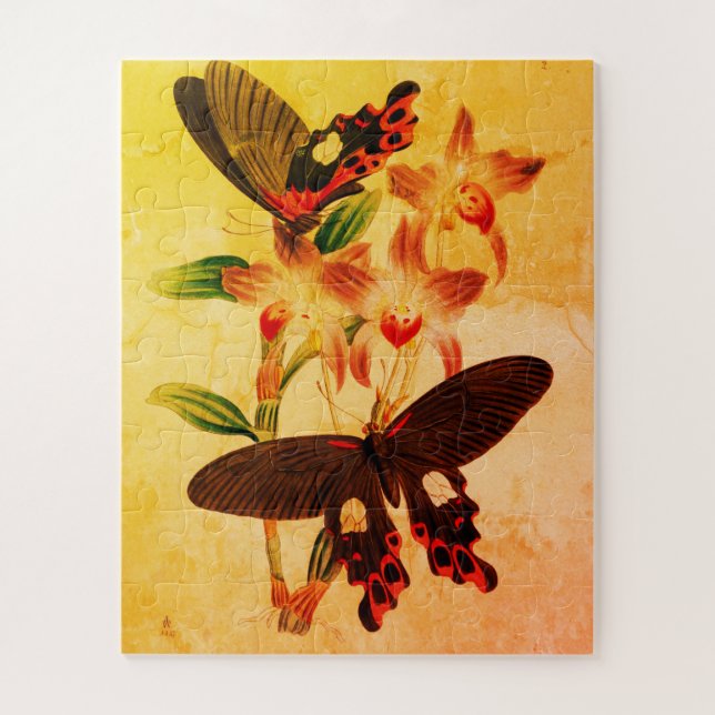 Vintage sepia butterflies on a flower Puzzle (Vertical)