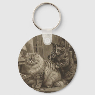 Vintage Sepia Cat Tattoo Artist – Funny Victorian Key Ring