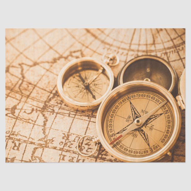 Vintage Sepia Compass Map Decoupage Decoupaging Tissue Paper (Front)