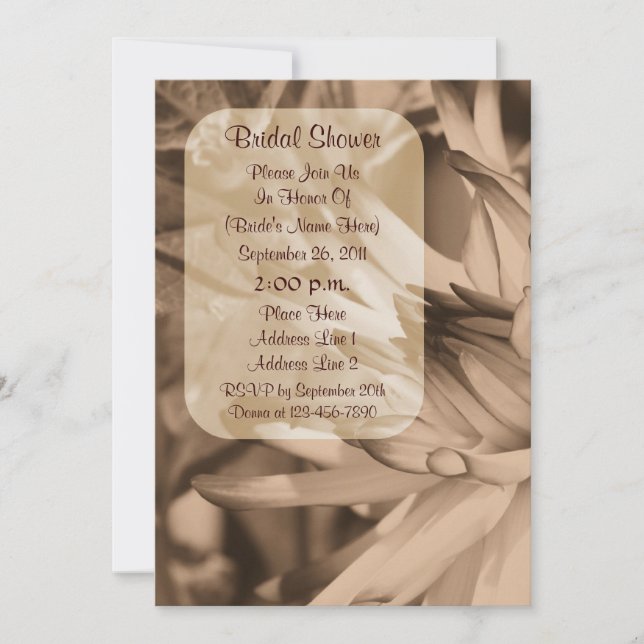 Vintage Sepia Dahlia Flower Bridal Shower  Invitation (Front)