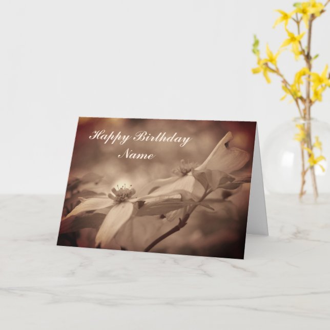 Vintage Sepia Dogwood Flower Birthday Card (Yellow Flower)