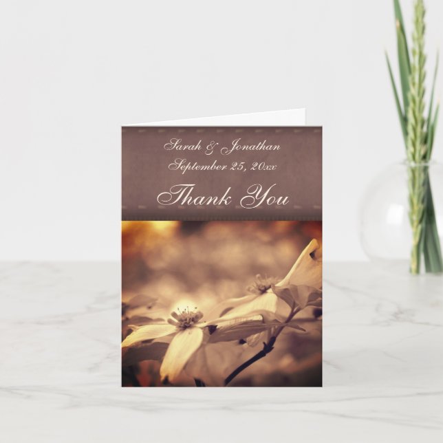 Vintage Sepia Dogwood Flower Personalised Wedding  Thank You Card (Front)