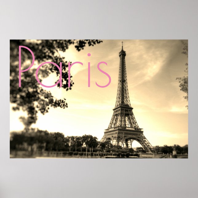 Vintage Sepia Eiffel Tower Paris Love City Poster (Front)