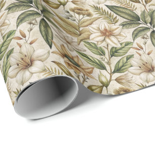 Vintage Sepia Floral Botanical Foliage Wrapping Paper