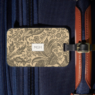 Vintage Sepia Floral Botanical Monogram Luggage Tag