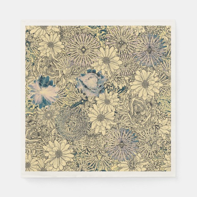 Vintage Sepia Floral Napkin (Front)