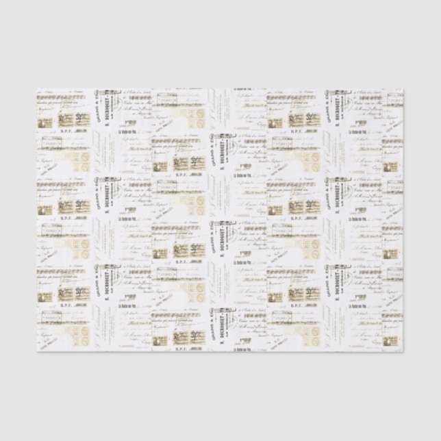 Vintage Sepia French Receipt Tissue Paper (Front)