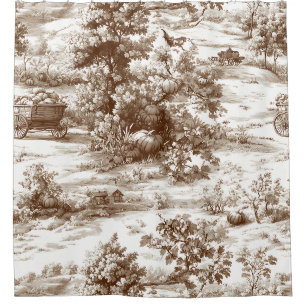 Vintage Sepia Harvest Countryside Toile Pattern Shower Curtain