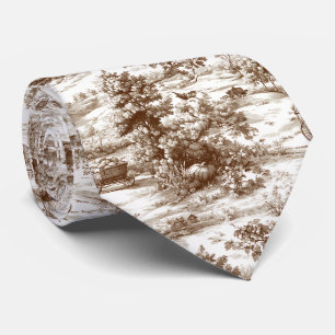 Vintage Sepia Harvest Countryside Toile Pattern Tie