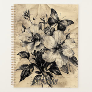 Vintage Sepia Hibiscus Butterfly Bouquet Planner