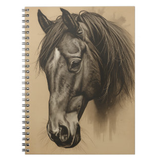 Vintage Sepia Horse Portrait Sketch Equestrian Art Notebook