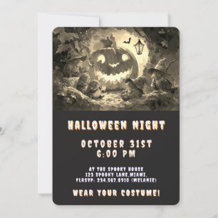 Vintage Sepia Kawaii Witch Halloween Party Invitation