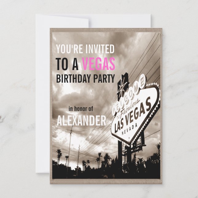 Vintage Sepia Las Vegas Modern Birthday Party Invitation (Front)