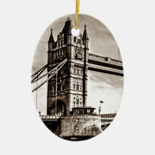 Vintage Sepia London Tower Bridge Ceramic Tree Decoration
