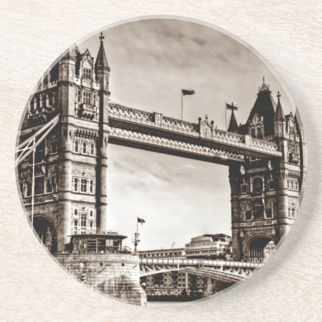 Vintage Sepia London Tower Bridge Coaster (Front)