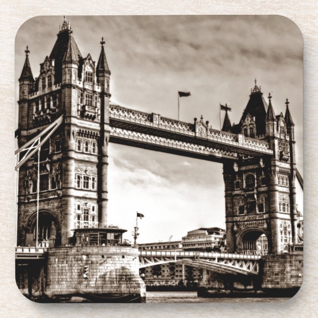 Vintage Sepia London Tower Bridge Coaster (Front)