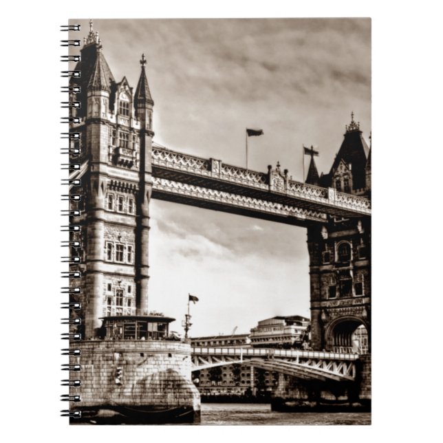 Vintage Sepia London Tower Bridge Notebook (Front)