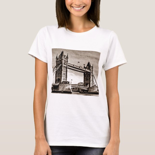 Vintage Sepia London Tower Bridge T-Shirt (Front)