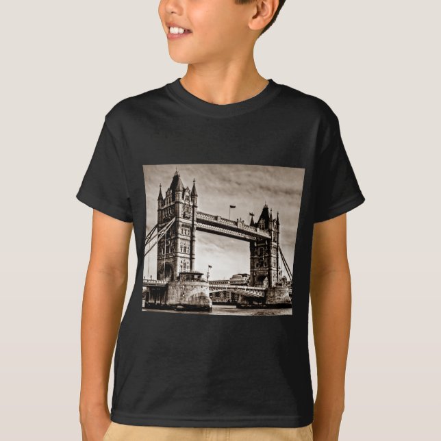 Vintage Sepia London Tower Bridge T-Shirt (Front)