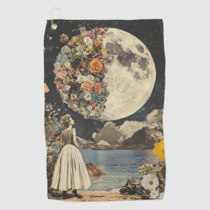 Vintage Sepia Moon Floral Garden Surrealism Golf Towel