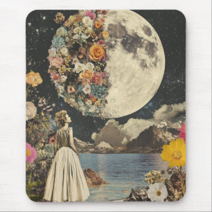 Vintage Sepia Moon Floral Garden Surrealism Mouse Mat
