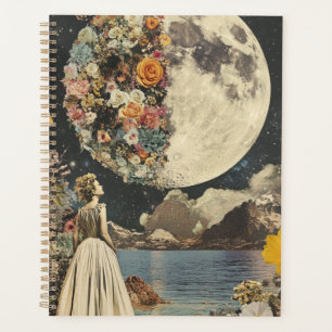 Vintage Sepia Moon Floral Garden Surrealism Planner