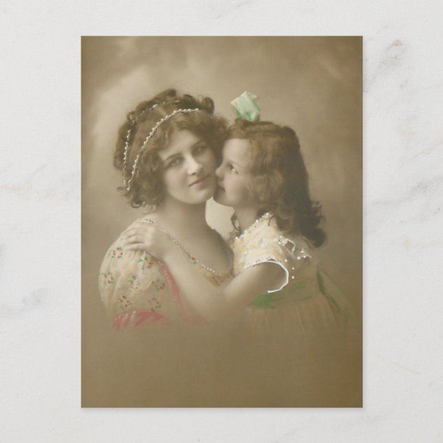 Vintage Sepia Mother and Daughter Photo  Holiday Postcard (Front)