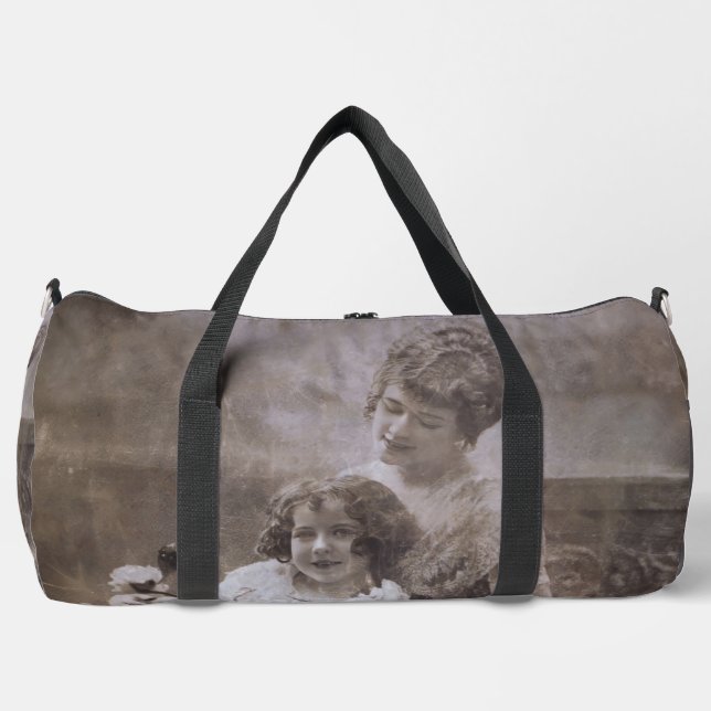 Vintage Sepia Mother & Child Portrait  Duffle Bag (Front)