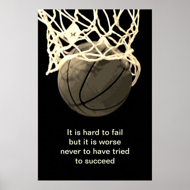 Vintage Sepia Motivational Quote Basketball  Poster (Front)