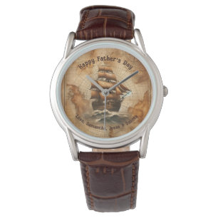 Vintage Sepia Nautical Sailing Ship Map Father's Watch