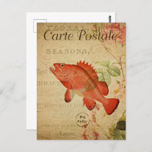 Vintage Sepia Orange Goldfish Postcard