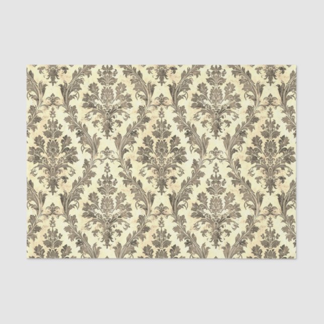 Vintage Sepia Ornamental Damask Pattern Tissue Paper (Front)