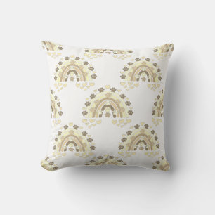Vintage Sepia Rainbow Dog Paw And Hearts Cushion
