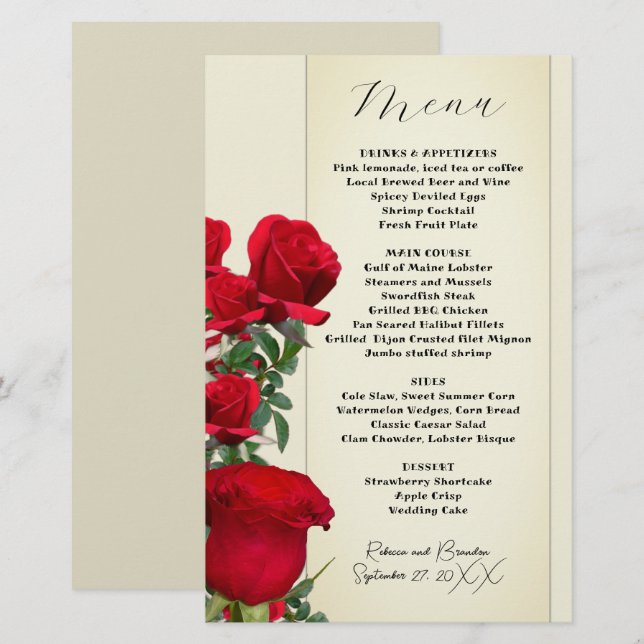 Vintage Sepia Red Roses Menu Template (Front/Back)
